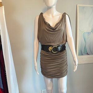 Elegant Brown Draped Dress